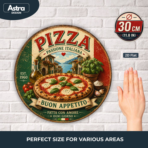 Blechschild Rund 30cm – Pizza Buon Appetito Italien Küche Retro Deko