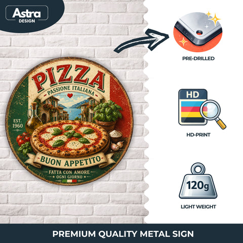 Blechschild Rund 30cm – Pizza Buon Appetito Italien Küche Retro Deko