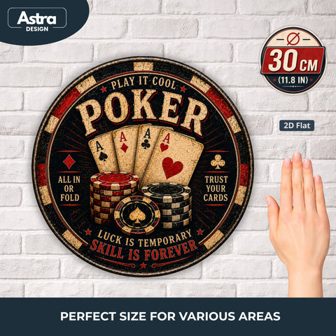 Blechschild Rund 30cm – Poker Spielkarten & Casino Chips Retro Wanddeko