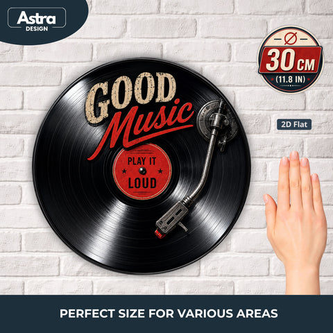 Blechschild Rund 30cm – Good Music Play It Loud Schallplatte Vinyl Deko