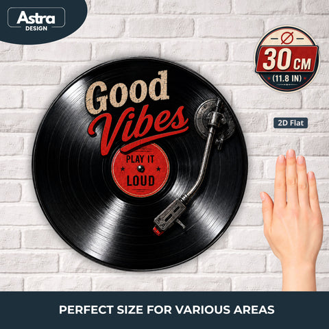 Blechschild Rund 30cm – Good Vibes Play It Loud Schallplatte Vinyl Deko