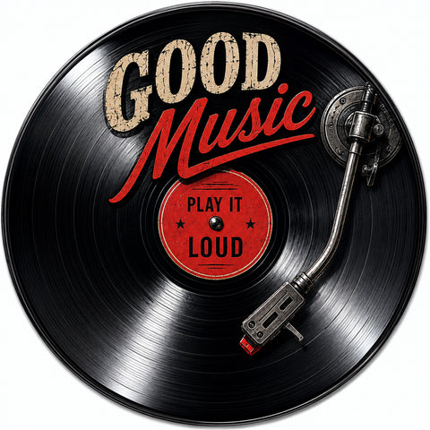Blechschild Rund 30cm – Good Music Play It Loud Schallplatte Vinyl Deko