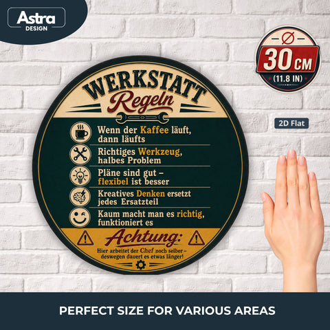 Blechschild Rund 30cm – Werkstatt Regeln Lustiger Schrauber Spruch Deko