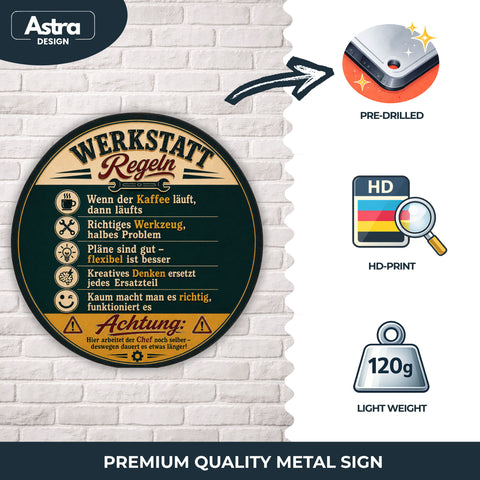 Blechschild Rund 30cm – Werkstatt Regeln Lustiger Schrauber Spruch Deko