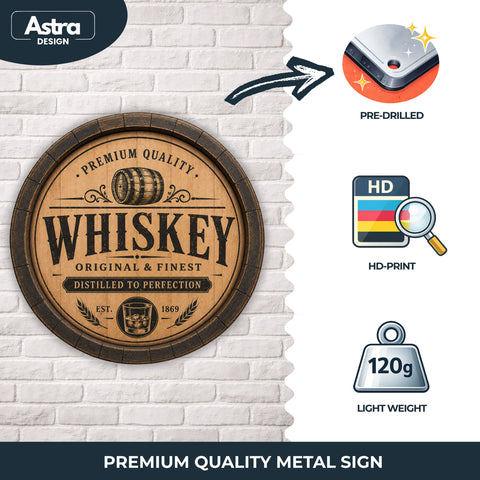 Blechschild Rund 30cm – Whiskey Fass Vintage Bar Pub Retro Deko