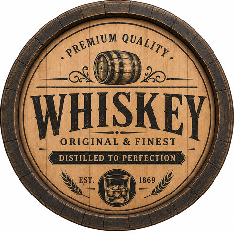 Blechschild Rund 30cm – Whiskey Fass Vintage Bar Pub Retro Deko