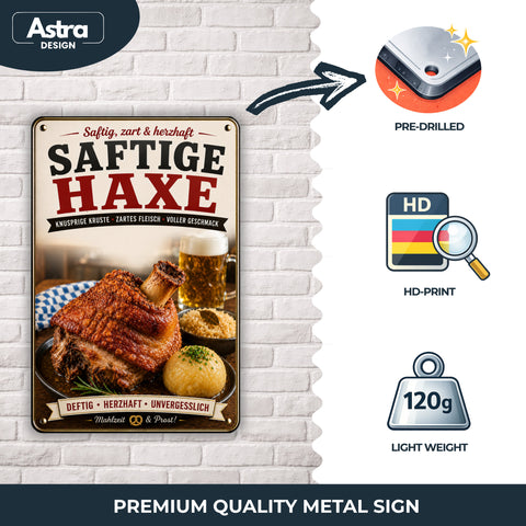 Blechschild 20x30cm – Saftige Haxe mit Bier