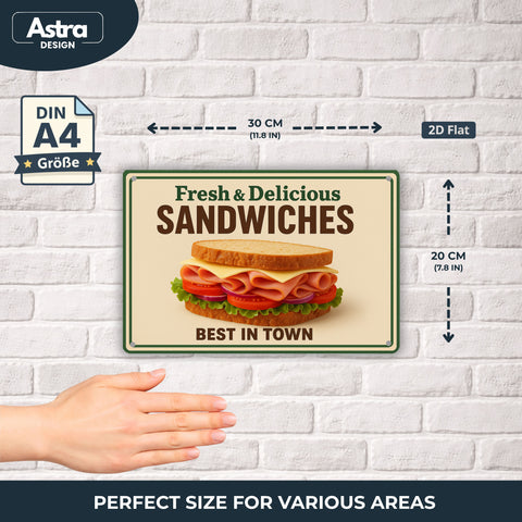 Blechschild 20x30cm – Fresh & Delicious Sandwiches Food Motiv