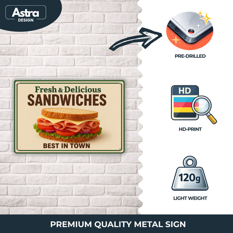 Blechschild 20x30cm – Fresh & Delicious Sandwiches Food Motiv