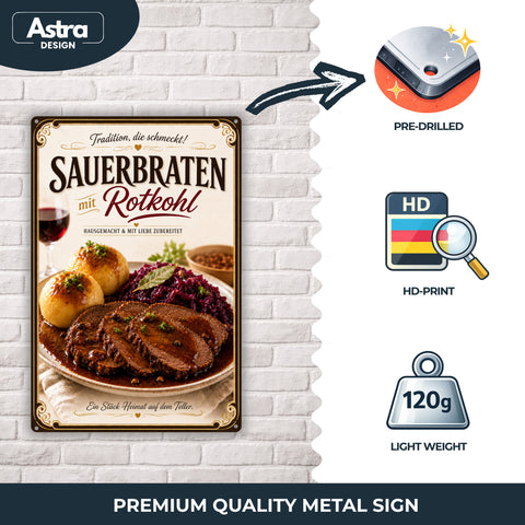 Blechschild 20x30cm – Sauerbraten mit Rotkohl
