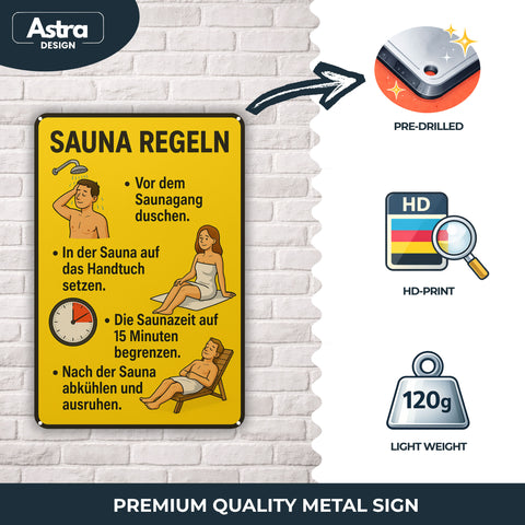 Blechschild 20x30cm – Sauna Regeln