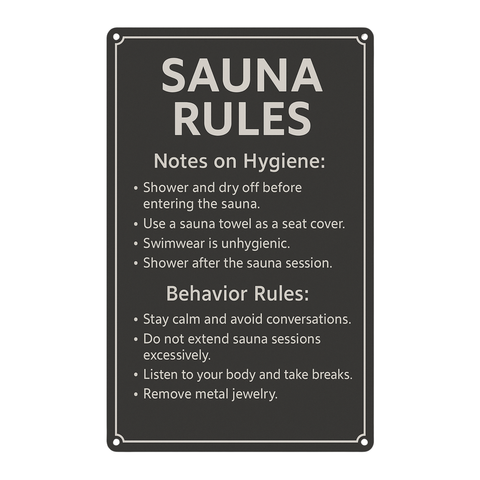 Blechschild Sauna Rules