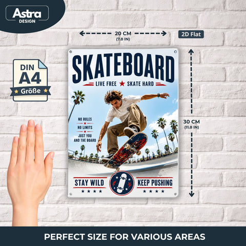 Blechschild 20x30cm – Skateboard Live Free Skate Hard Skater Skatepark Motivation