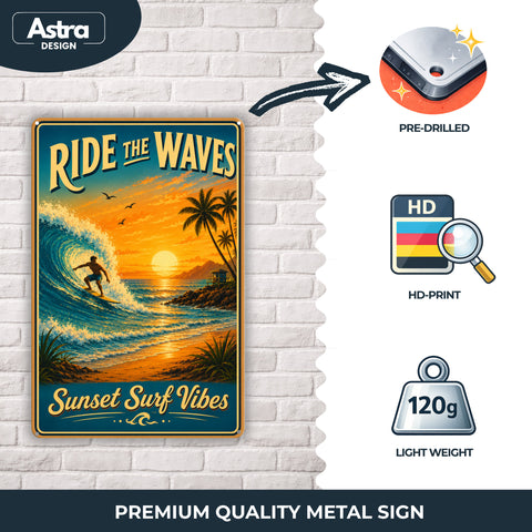 Blechschild 20x30cm – Ride the Waves Sunset Surf Vibes
