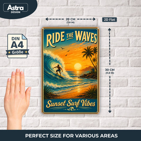 Blechschild 20x30cm – Ride the Waves Sunset Surf Vibes