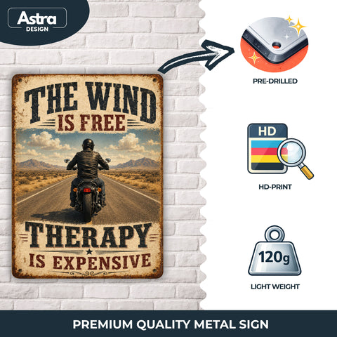 Blechschild 20x30cm – The Wind is free Therapy is expensive Motorrad Spruch