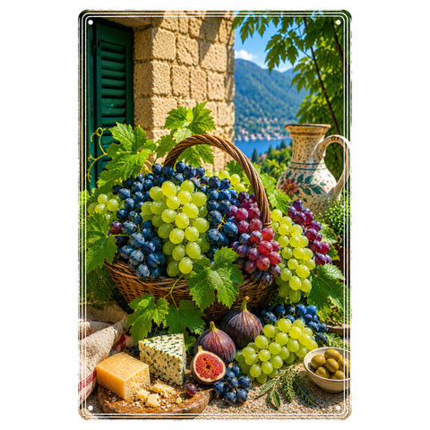 Blechschild 20x30cm – Mediterrane Trauben Weintrauben Italien Landhausstil