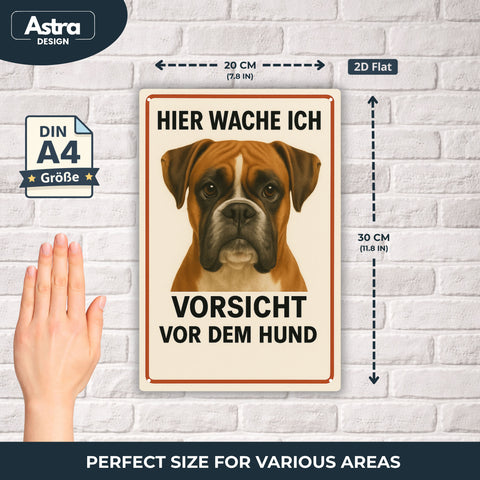 Blechschild 20x30cm – Hier wache ich Vorsicht vor dem Hund Boxer