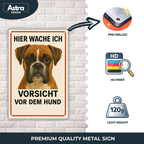 Blechschild 20x30cm – Hier wache ich Vorsicht vor dem Hund Boxer