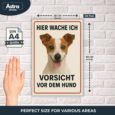 Blechschild 20x30cm – Hier wache ich Vorsicht vor dem Hund Jack Russell Terrier