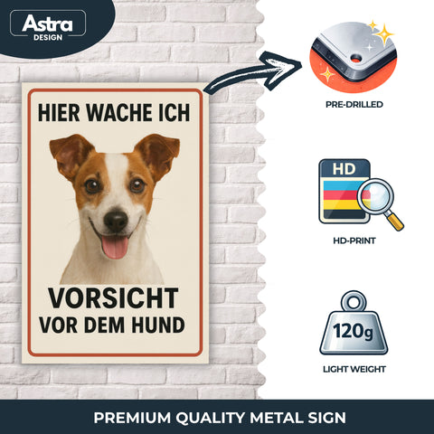 Blechschild 20x30cm – Hier wache ich Vorsicht vor dem Hund Jack Russell Terrier