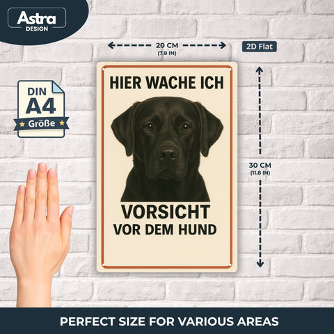 Blechschild 20x30cm – Hier wache ich Vorsicht vor dem Hund Labrador