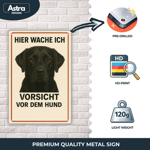 Blechschild 20x30cm – Hier wache ich Vorsicht vor dem Hund Labrador