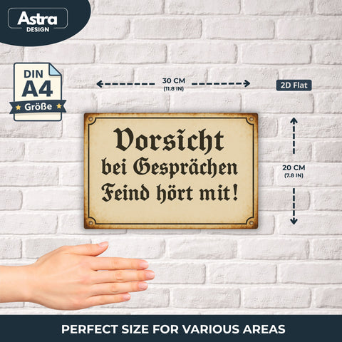 Blechschild 20x30cm – Vorsicht bei Gesprächen Feind hört mit