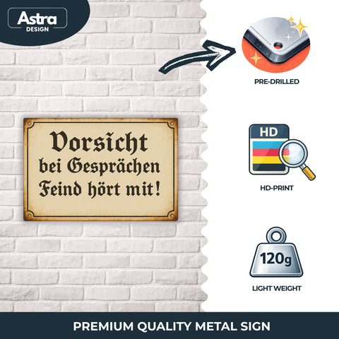 Blechschild 20x30cm – Vorsicht bei Gesprächen Feind hört mit