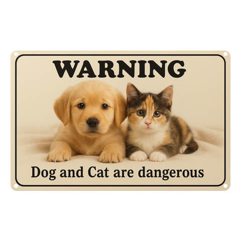 Blechschild Warning Cat and Dog