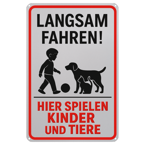 Blechschild Warnung langsam fahren