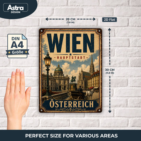 Blechschild 20x30cm – Wien Österreich Hauptstadt Vintage Städte Schild