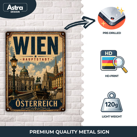 Blechschild 20x30cm – Wien Österreich Hauptstadt Vintage Städte Schild