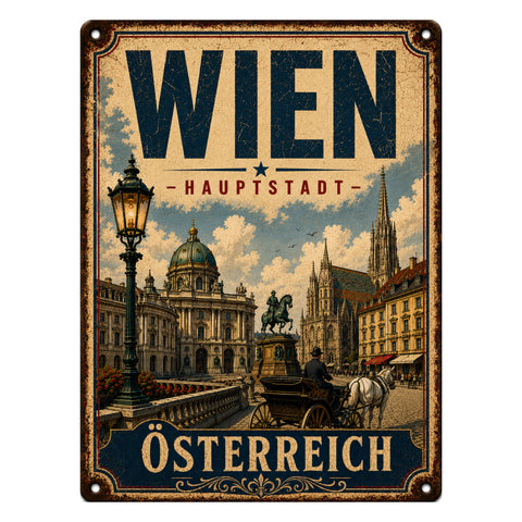 Blechschild 20x30cm – Wien Österreich Hauptstadt Vintage Städte Schild