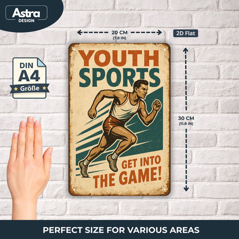 Blechschild 20x30cm – Youth Sports Get Into the Game Vintage Motiv