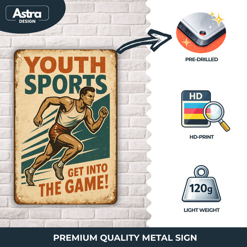 Blechschild 20x30cm – Youth Sports Get Into the Game Vintage Motiv