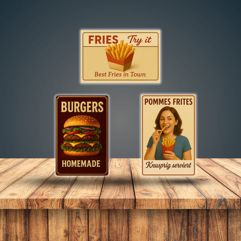 Burger and fries Blechschilder Set