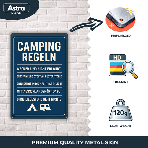 Camping Regeln Blechschild - 20x30cm