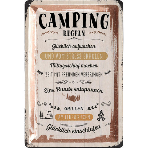 Blechschild Regeln für Camping