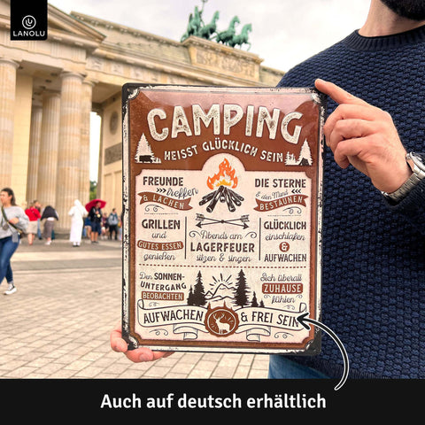 Blechschild Camping english