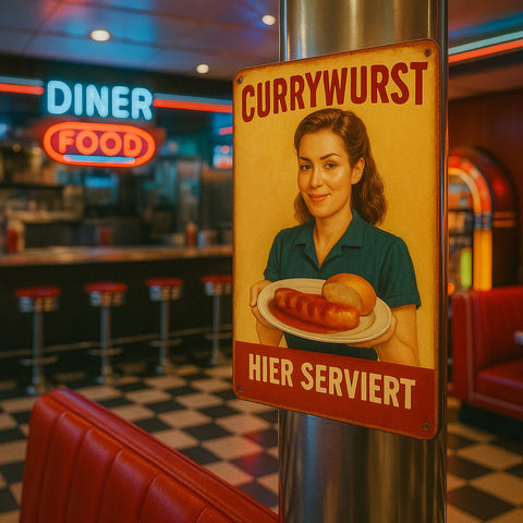Currywurst Hier Serviert Blechschild Gelb/Rot - 20x30cm