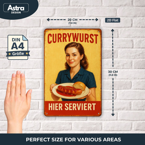 Currywurst Hier Serviert Blechschild Gelb/Rot - 20x30cm