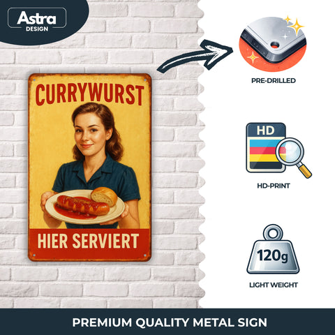 Currywurst Hier Serviert Blechschild Gelb/Rot - 20x30cm