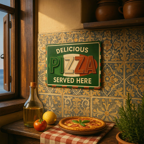 Delicious Pizza Blechschild Grün - 20x30cm