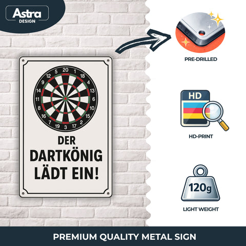 Der Dartkönig lädt ein Blechschild - 20x30cm