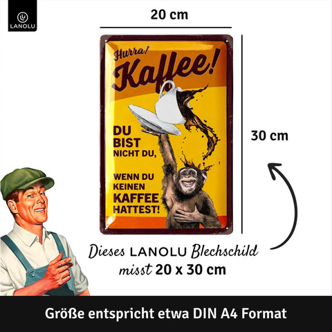Blechschild Hurra Kaffee Affe