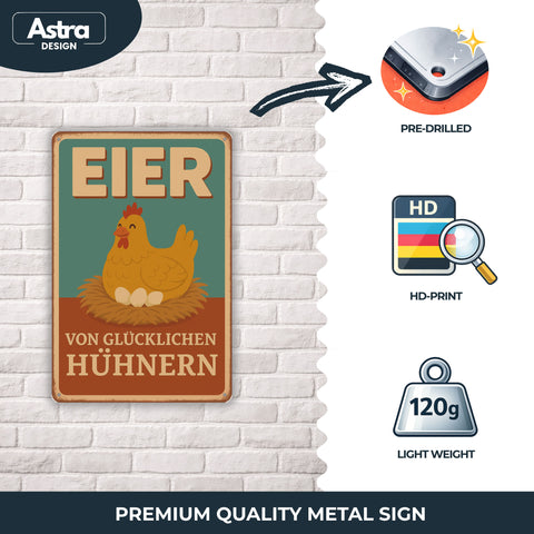 Eier von glücklichen Hühnern Blechschild - 20x30cm