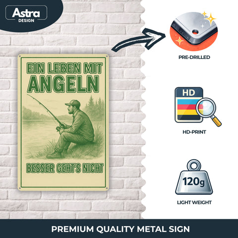 Ein Leben mit Angeln Blechschild - 20x30cm