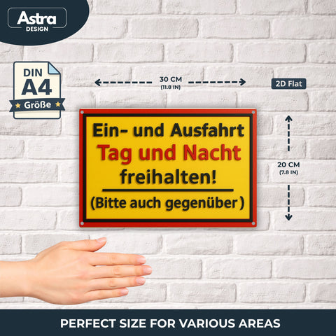 Blechschild 20x30cm – Ein- und Ausfahrt Tag und Nacht freihalten