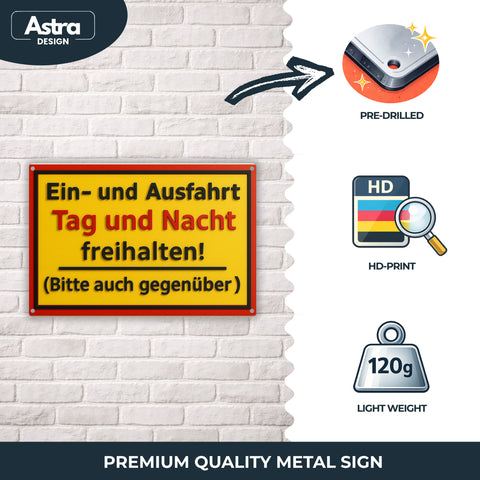 Blechschild 20x30cm – Ein- und Ausfahrt Tag und Nacht freihalten